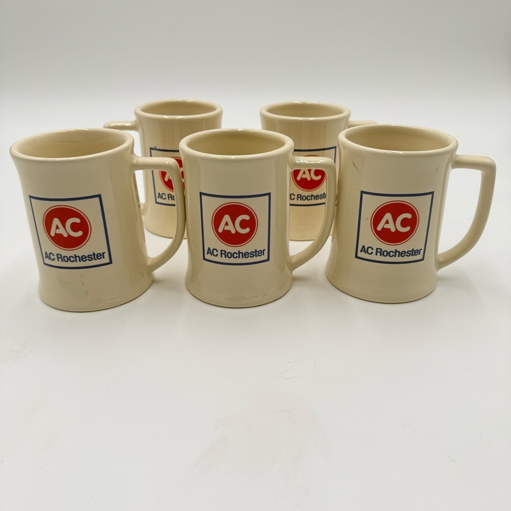 AC Delco Rochester 1990 Coffee Mug Set Of 5 Pioneer Pottery Ohio USA READ Chips